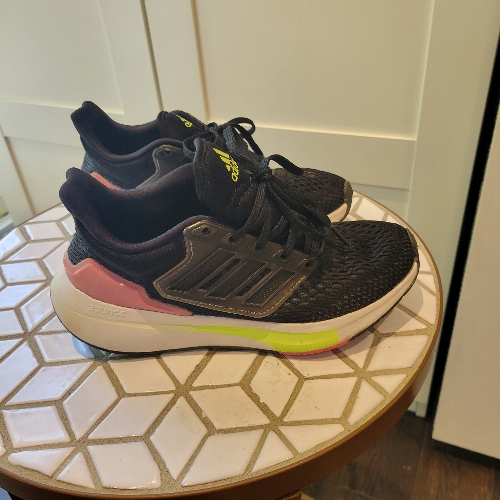 Adidas EQ 21 Black Running Shoes with Neon Accents